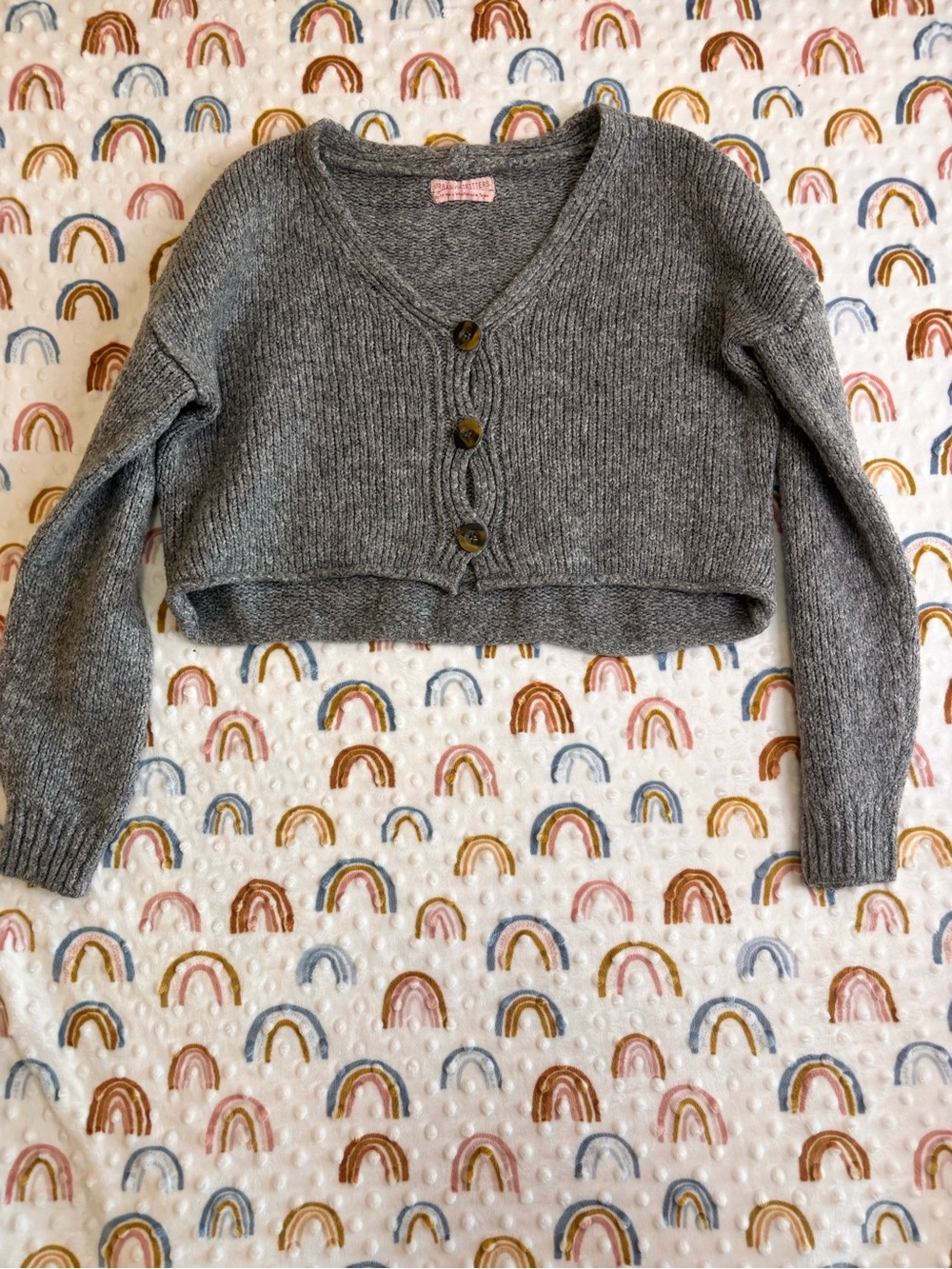Urban Outfitters Gray Cropped V-Neck Button Cardigan